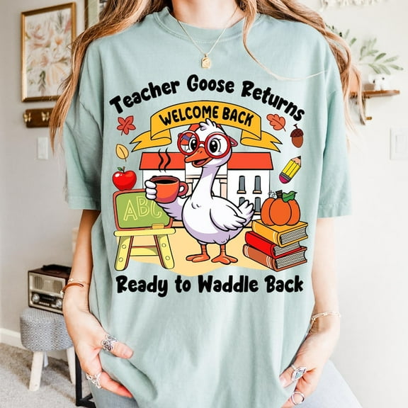 Back to School Teacher Goose T-Shirt, Funny First Day of School Shirt, Fall Teacher Autumn Tee, Coquette Teacher Pumpkin Shirt