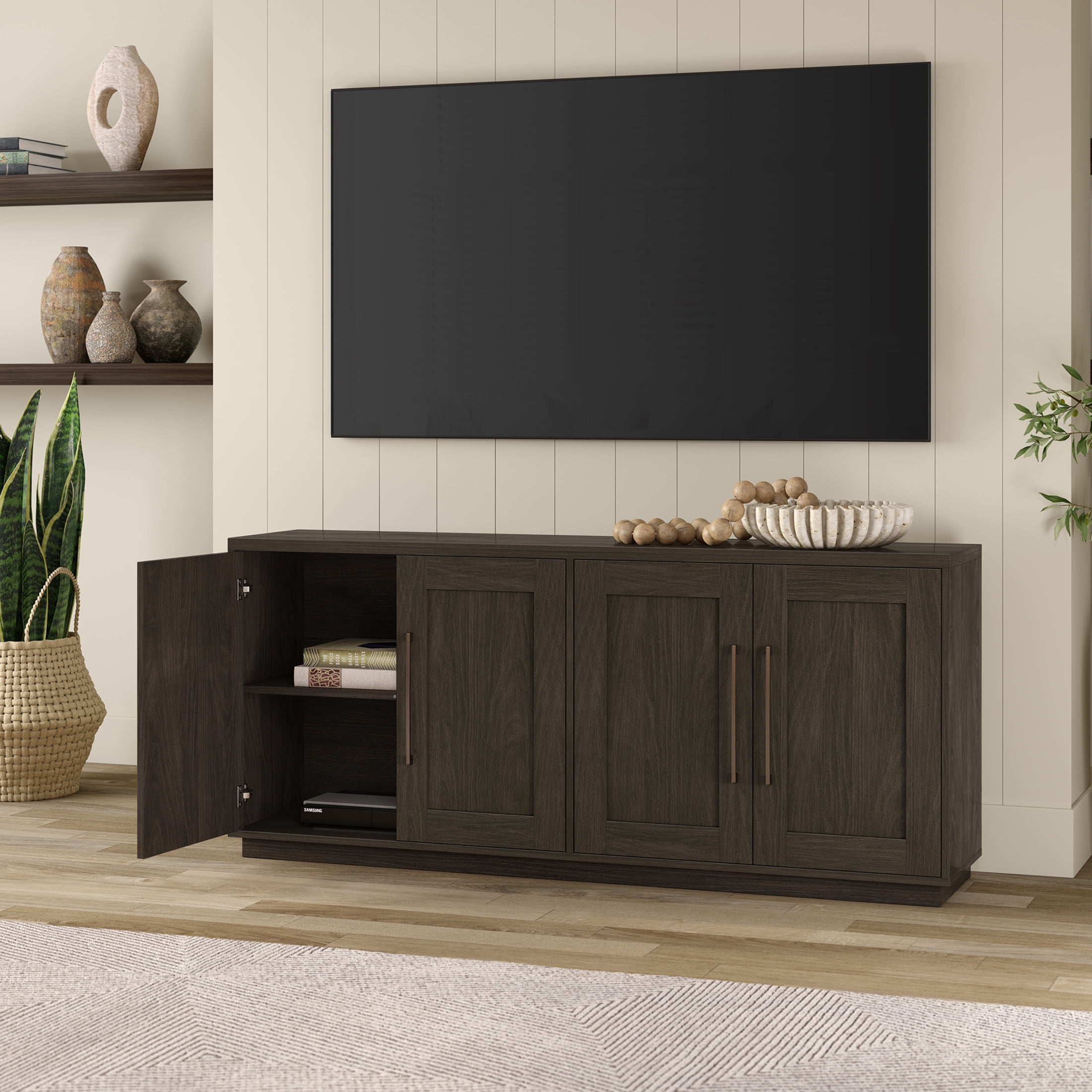 Evelyn&Zoe Modern/Contemporary 68" Wide Alder Brown Buffet Table