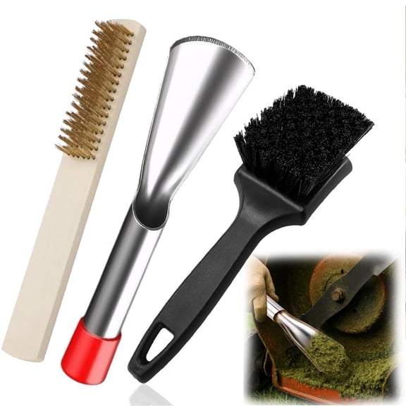 Hugtrea 3Pcs/Set Lawnmower Deck Scraper Brushes, Lawn Mower Cleaning Tools Kit, Mower Cleaner Brushes Scraper for Decks Tires