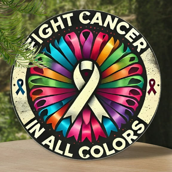 2D Flat, 1pc, Cancer Awareness Sign for All Colors, Round Wall Hanging, 7.8" x 7.8", Retro Indoor/Outdoor Decor for Home, Room, Restaurant, Bar, Cafe, Door, Patio, Garage, Perfect for Room Decor