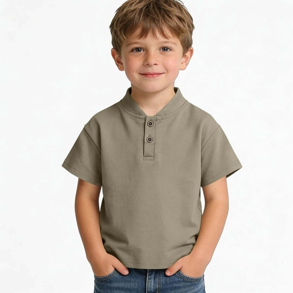 Amidoa Boys Short Sleeve Solid Color Cotton T-Shirts Casual Tops Tee for Kids,Brown,4-5 Years