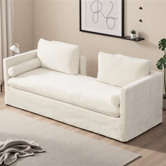 MDQMD 83"Beige Couches for Living Room,Oversized Double Seater Sofa,Chenille Sofa With Two Armrest Pillows And Two Backrest Pillows,Upholstered Couch For Bedrooms, Living Rooms