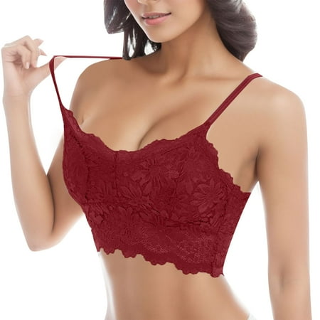 YOUSNH Women Plus Size Vest Crop Wire Bra Lingerie Sexy V Neck Underwear Lingerie Without Chest Pad S3XL Bras for Women Red XL