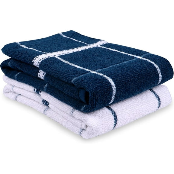 MALLOWEX Terry Kitchen Towels Set of 2 | Dish Towels 16 x 26 Inches | Super Soft and Absorbent Dish Towels |100% Cotton Dish Rags for Drying Dishes | Quick Drying Kitchen Hand Towels | Navy Blue
