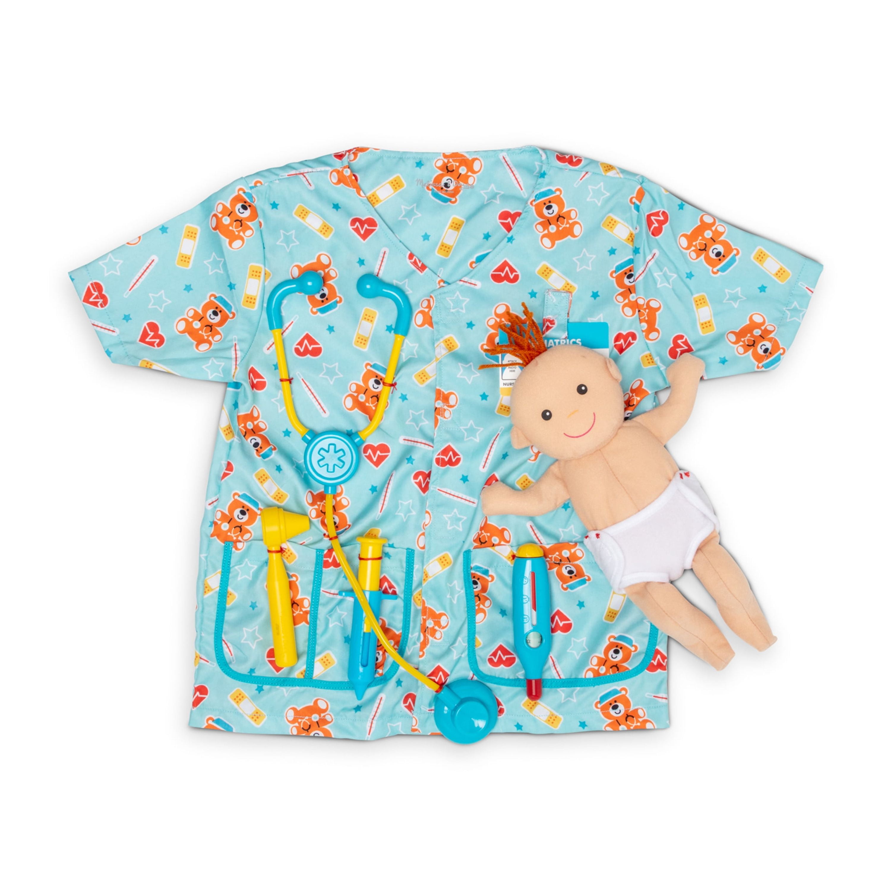Melissa & Doug Pediatric Nurse Costume Role Play Set (8 pcs) - Includes Baby Doll, Stethoscope