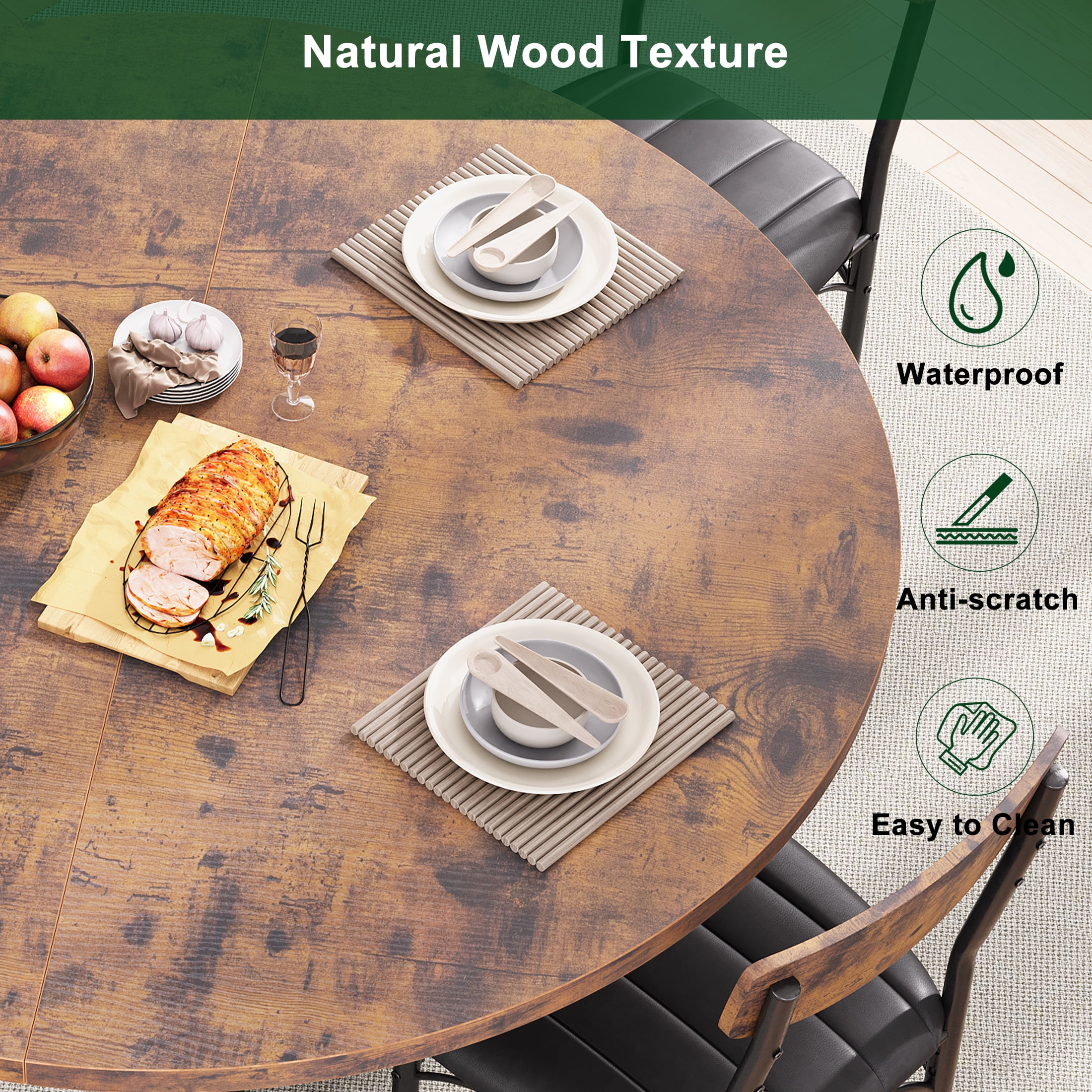 Hijob 47 Inch Rustic Round Dining Table, Circle Dining Table for Dining Room, Home(Only Table)