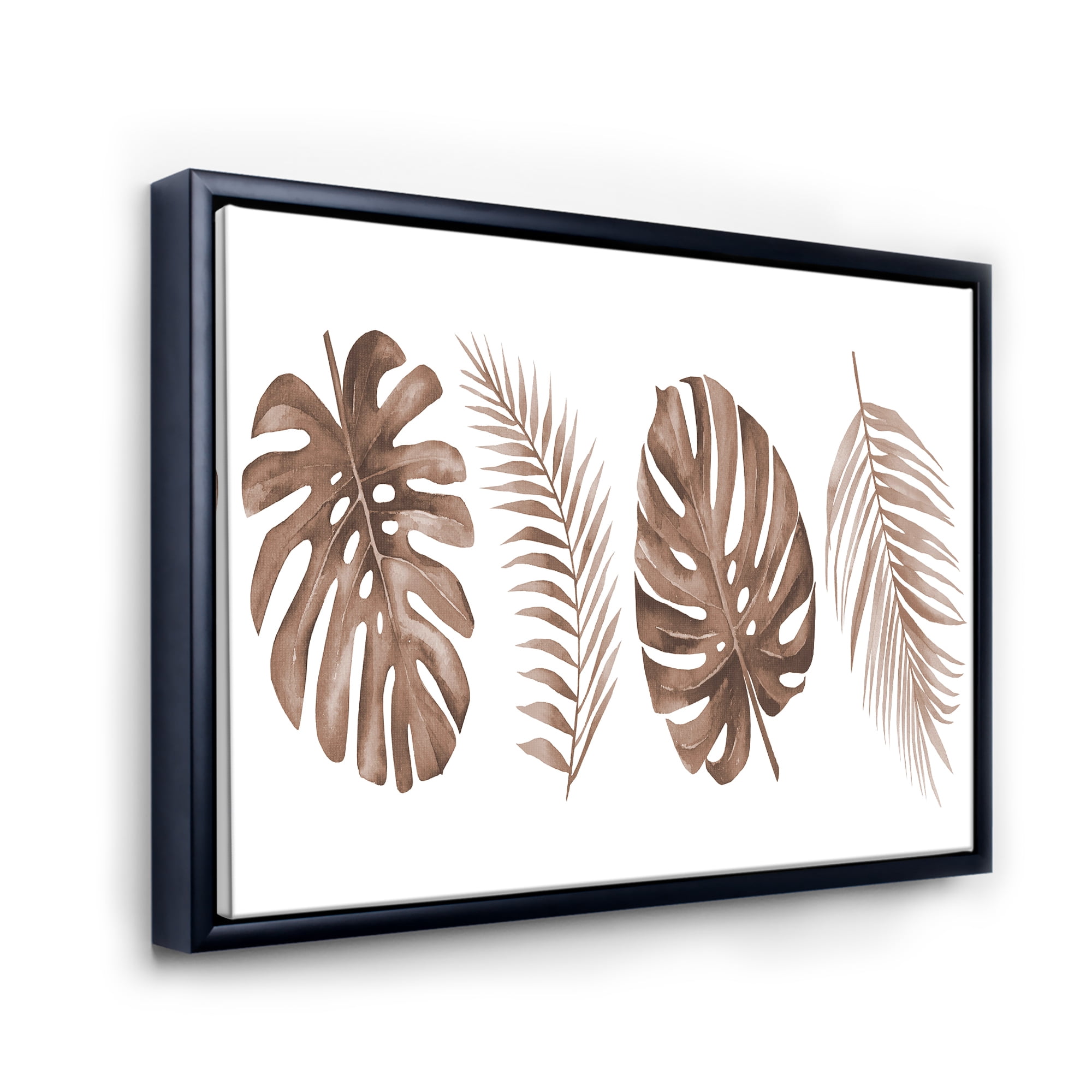 Designart 'Tropical Palm and Monstera Leaf In Terracotta' Traditional Framed Canvas Wall Art Print