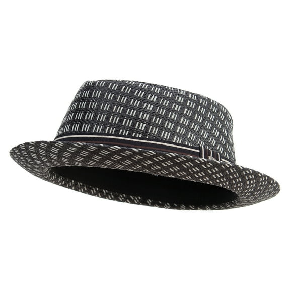 Big Size Wove Paper Straw Wide Brim Porkpie Upbrim Fedora - Black XL-2XL