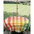 thumbnail image 3 of Outdoor Tablecloth with Umbrella Hole Zipper Colorful Stripe Round Tablecloth 54" Waterproof Outside Table Cloth Farmhouse Striped Modern Abstract Art Patio Table Cover Tablecloths for Picnic Party, 3 of 8