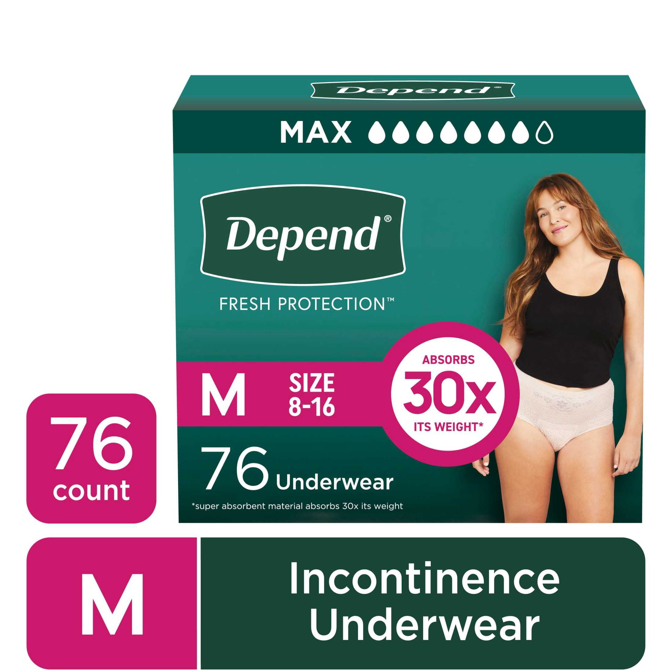 (2 pack) Depend Fresh Protection Incontinence Underwear for Women, Adult Diapers, M, 76 Count