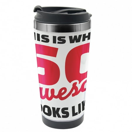 

60th Birthday Travel Mug Words 60 Steel Thermal Cup 16 oz by Ambesonne