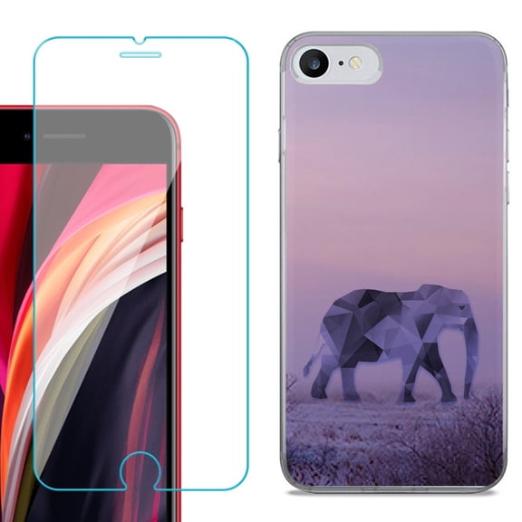 Slim-Fit Fashion Gel Phone Case for iPhone SE 2022, with Tempered Glass Screen Protector, by OneToughShield ® - Twilight Elephant