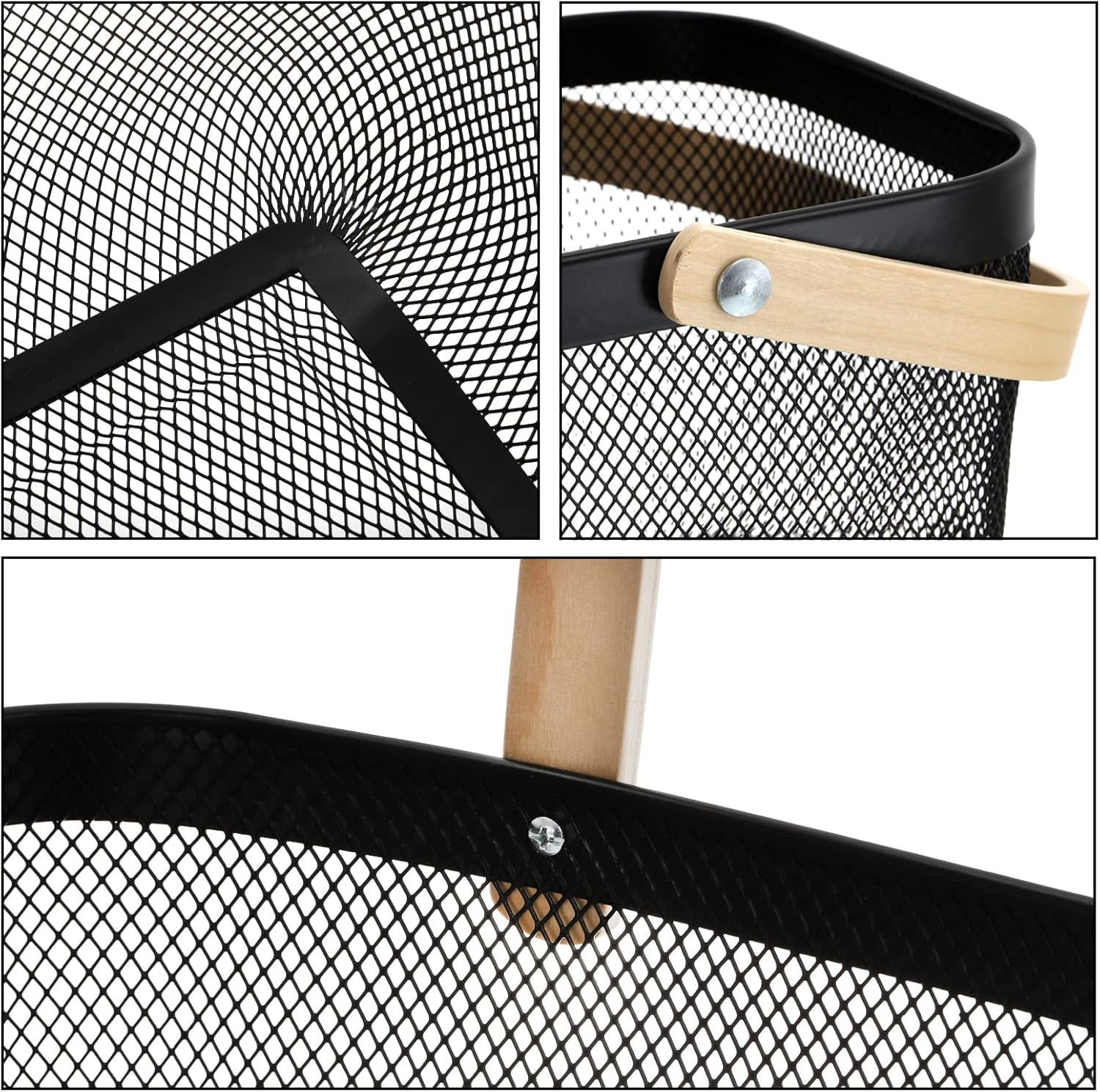 Rectangle Picking Basket with Handle,TRIANI Wire Mesh Storage Basket,Picnic Harvest Basket,Storage Basket for Home Kitchen Garden Countertop (Black)