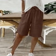 thumbnail image 7 of cfhntfmh Plus Size Bermuda Shorts for Women Knee Length Cotton Elastic Waist Drawstring Shorts Summer Loose Cropped Pant, 7 of 7