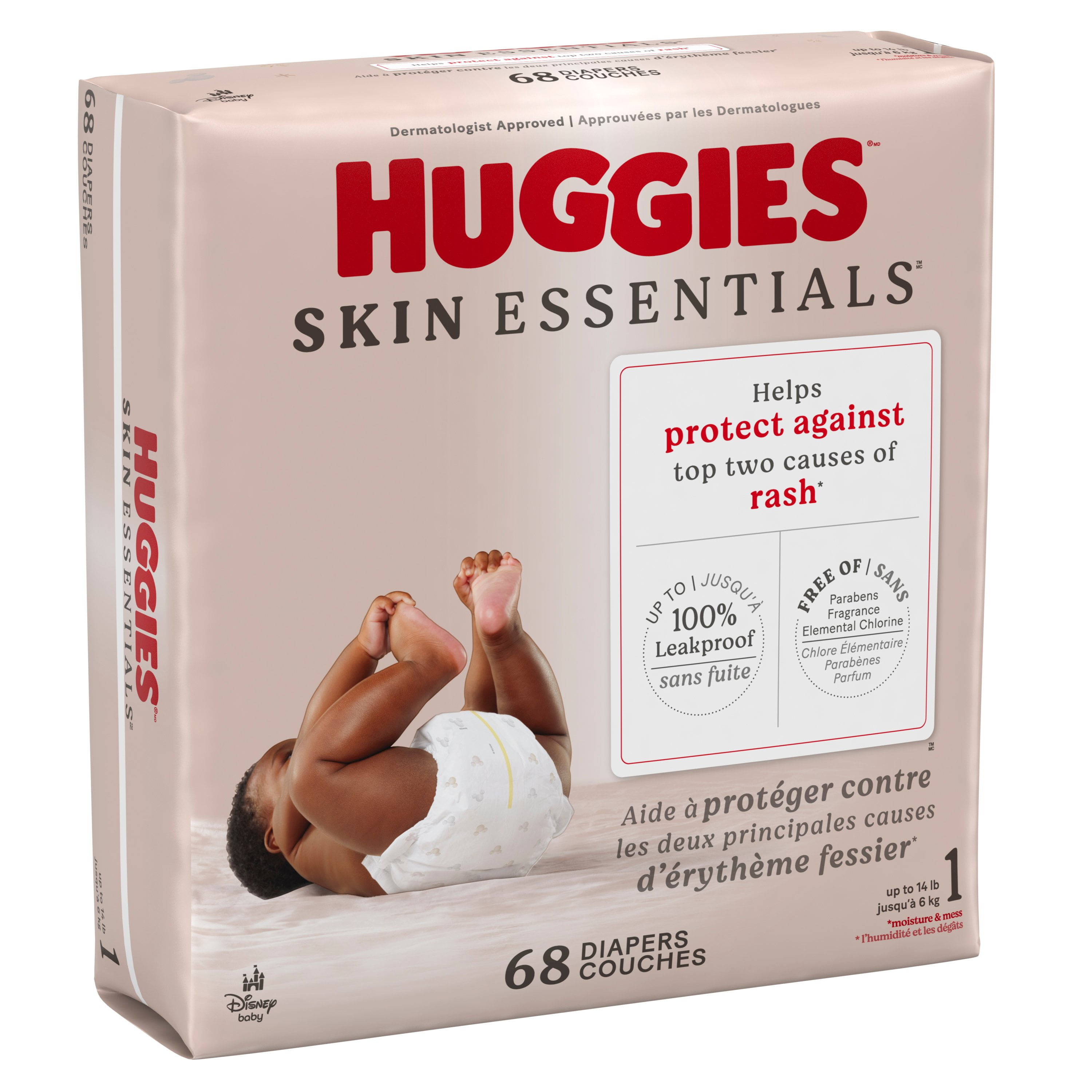 Couches pour bébé Huggies Skin Essentials, taille 1 (8 à 14lb), 204 Unités