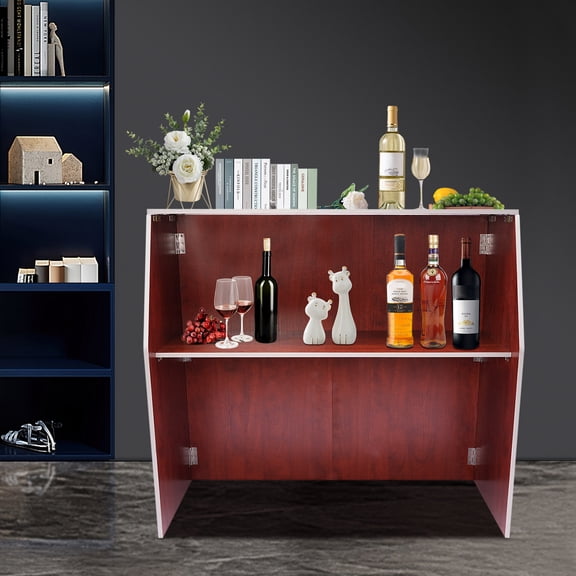 Foldable Portable Event Bar with Serving Counter Brown Rolling Party Bar Cart for Outdoor Entertaining