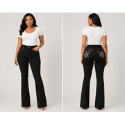 Jack David H&Y Rhinestone Studded Denim Bootcut Flap Pocket Jeans (Bootcut Black HY-383)