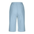 thumbnail image 6 of Charella Womens Linen Capri Pants Straight Leg Drawstring Elastic Waist Casual Trousers with Pockets (2XL, Sky Blue), 6 of 6
