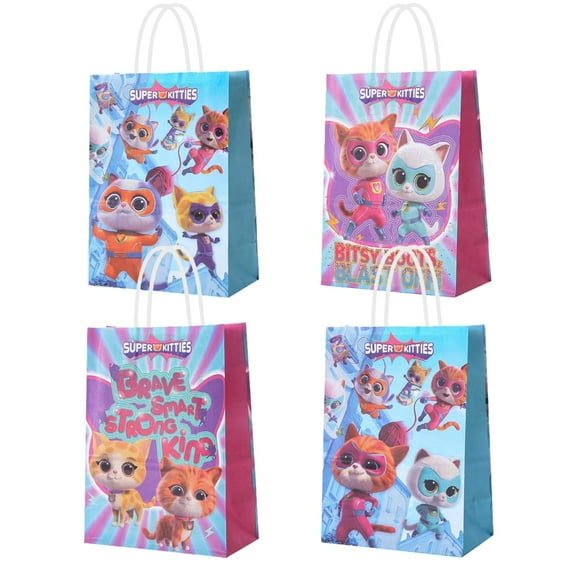 12 PCS Party Favor Candy Bags for SuperKitties Cartoon Themed Birthday Supplies Decor Kraft Paper Gift Bag.