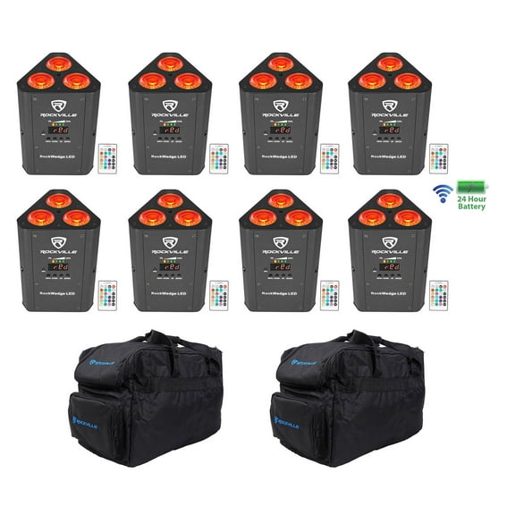 8) Rockville RockWedge LED RGBWA UV Rechargeable Battery Wireless DMX Lights Bag