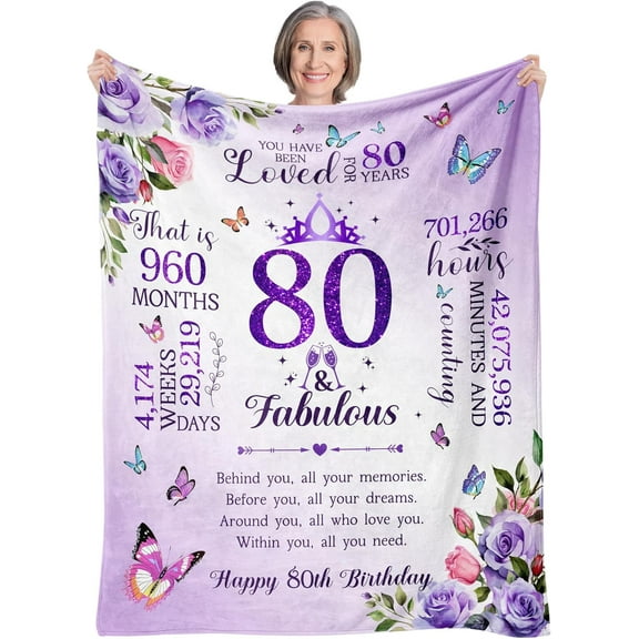80th Birthday Gifts for Women Blanket 50"x60", 80th Birthday Decorations for Women, Women 80th Birthday Gift Ideas, Happy 80 Year Old Birthday Gifts for Women, Best Gifts for 80th Birthday Female