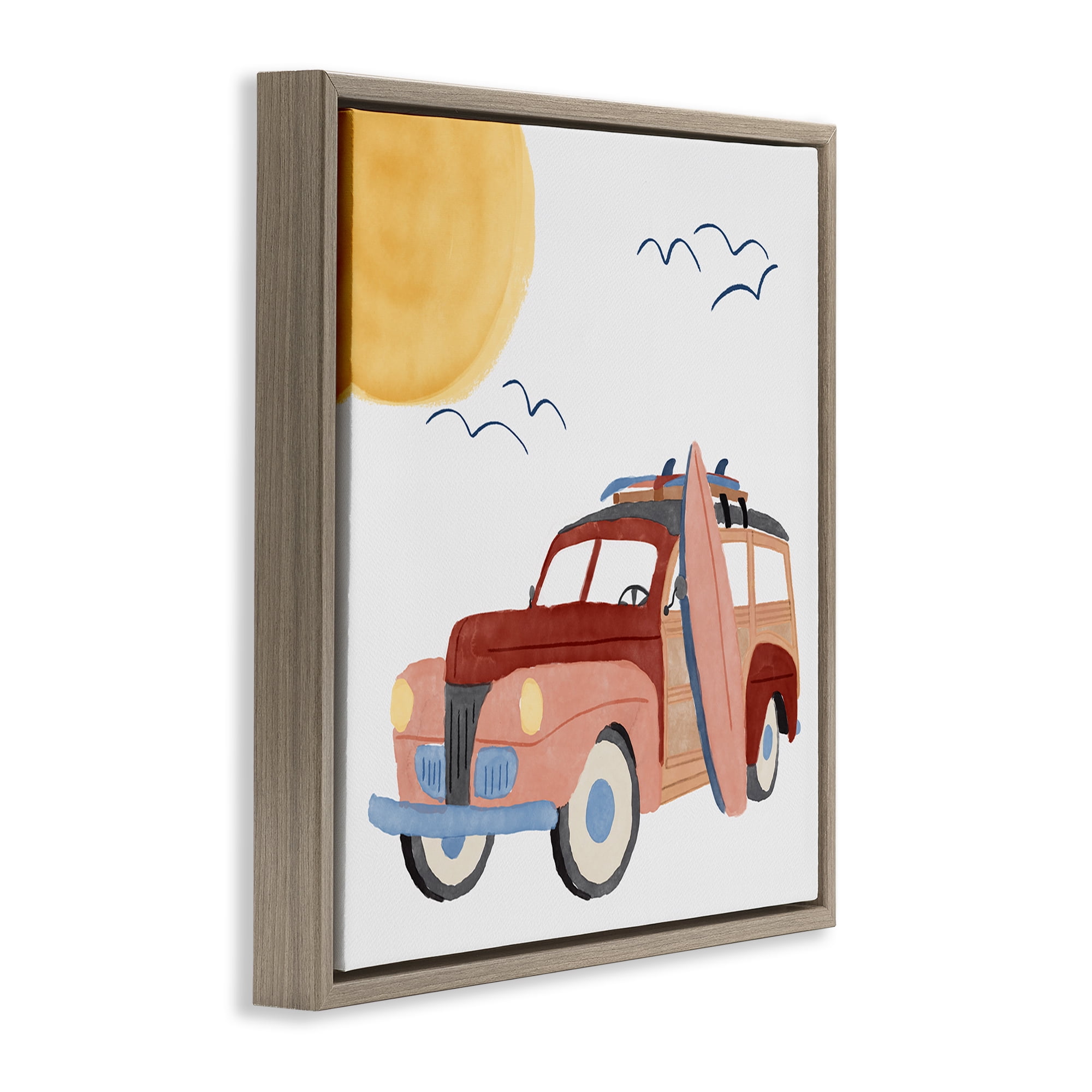 Stupell Industries Summer Surf Wagon Transportation Painting Brown Floater Framed Canvas Art Print Wall Art, 25 x 25