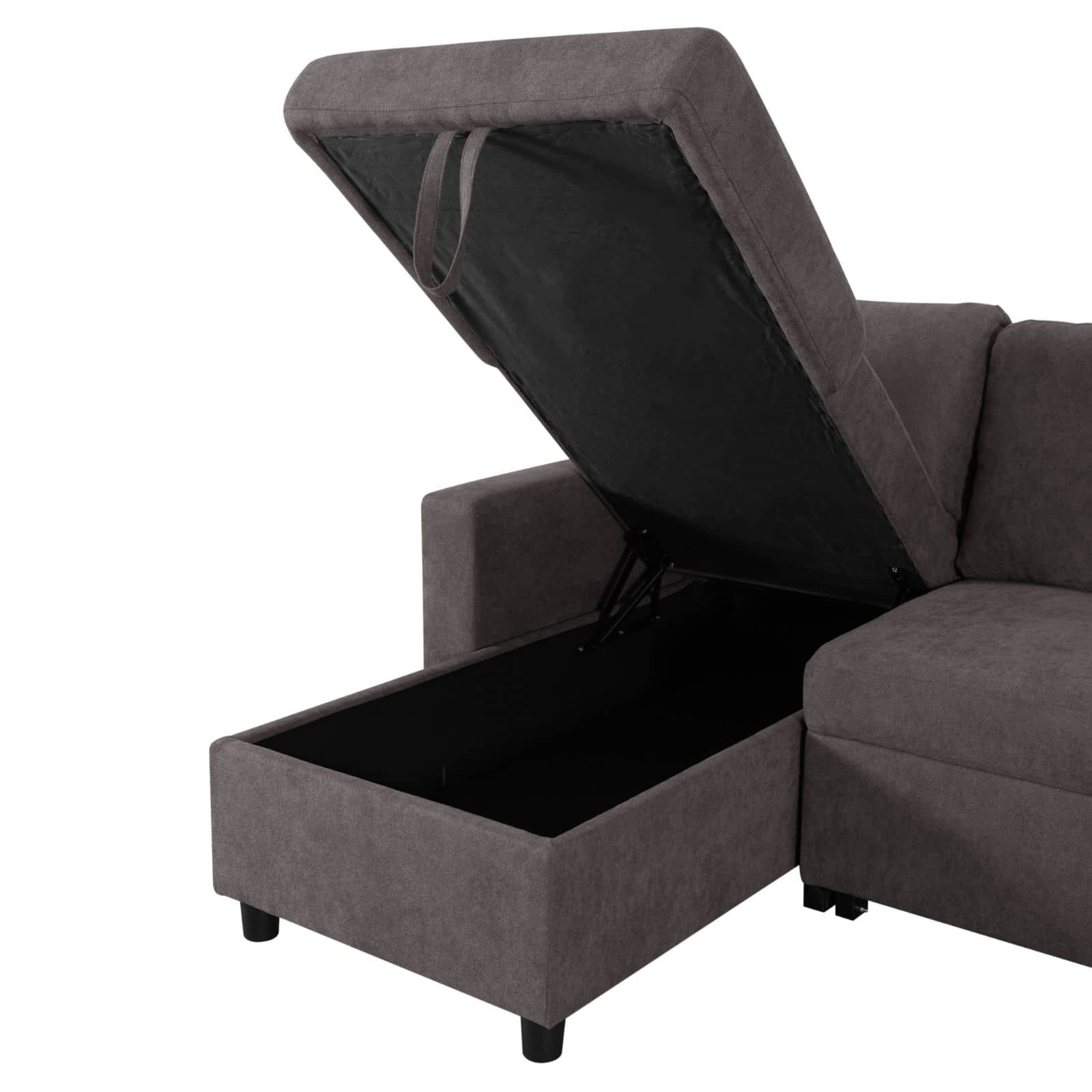 Pull Out Sofa Bed with Storage Chaise, L Shape Sectional Couch Bed Sleeper Sofa with 2 Pillows for Living Room, Dark Brown