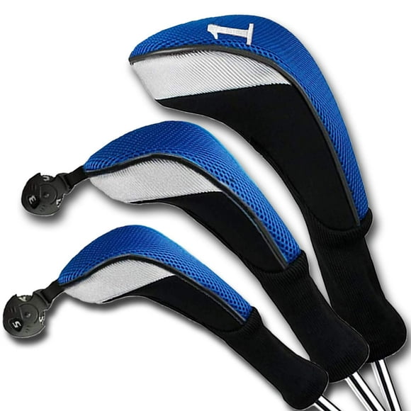 FINGER TEN Golf Club Head Covers Woods Driver Fairway Hybrid 3/4/5 Set, Headcovers Men 1 3 5 7 X Interchangeable Number Tag, Fit All Wood Clubs (3 Pack-Blue(1D+1F+1H))