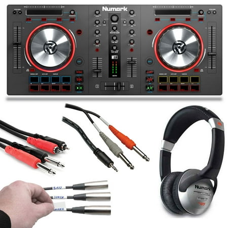 Interconnect Kit - Numark Mixtrack 3 | All-in-one Controller Solution with Virtual DJ LE Software Download + Headphones + Stereo Breakout 10 Foot Cable + Stereo Interconnect Cable + Label a Cable Kit - Top Value Bundle