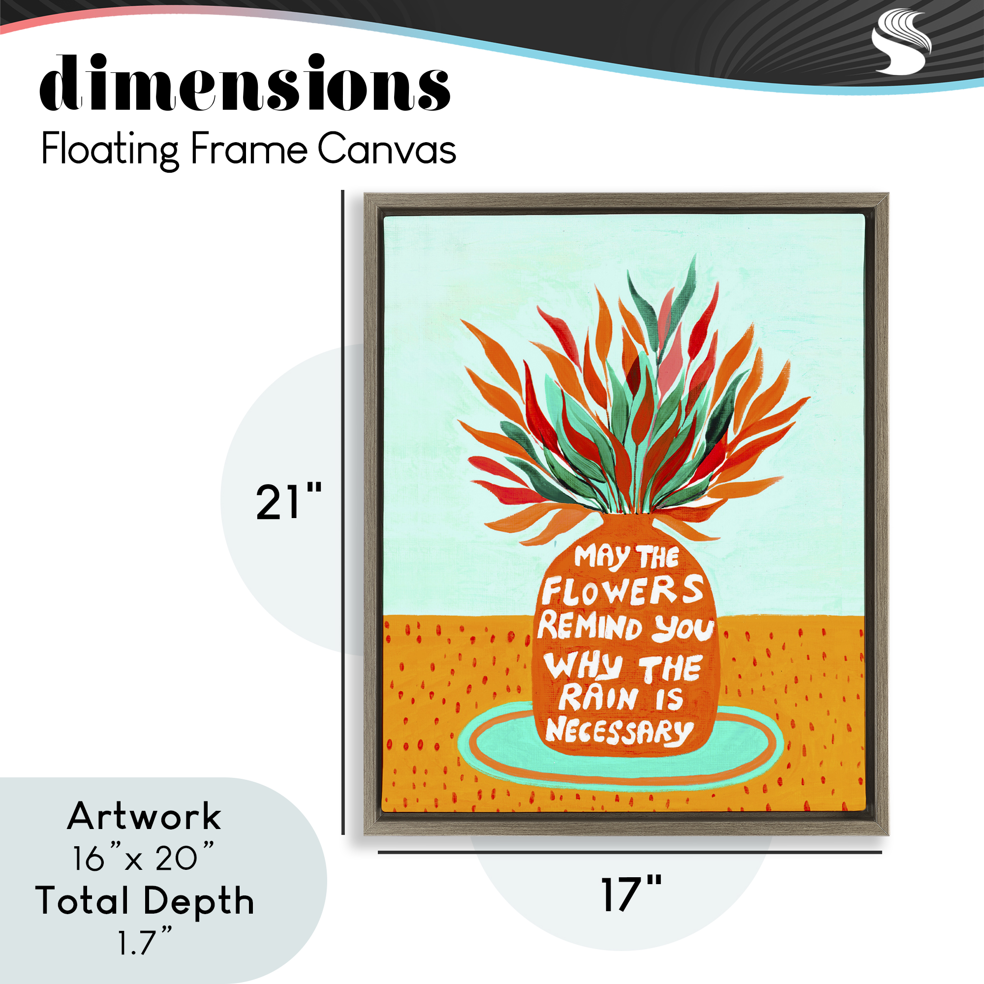 Flowers Remind Rain Is Necessary Brown Framed Floater Canvas Wall Art, design by Nabeela Rumi
