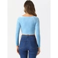 thumbnail image 4 of DARING DIVA Long Sleeve Scoop Neck Solid Crop Top M Light Blue, 4 of 6
