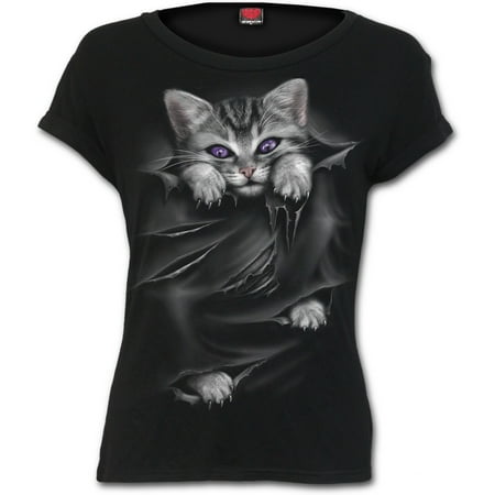 Eye Spiral - Spiral Direct BRIGHT EYES Cotton Boatneck Cap Sleeve Top BlackCat |Rips |Cute