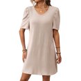 thumbnail image 4 of Staron Robes d'Été pour Femmes en Liquidation à Moins de 10 $ Unies Col Rond Ligne A Manches Courtes Manches Bouffantes Robe T-Shirt de Vacances, 4 of 7
