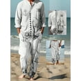 thumbnail image 5 of Men 2 Piece Linen Outfit Beach Button Down Shirt Casual Loose Pant Sets Summer Outfits Fashion White Vintage XL, 5 of 5