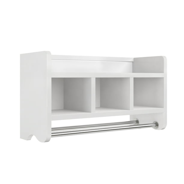 25" Bath Storage Shelf with Towel Rod, White