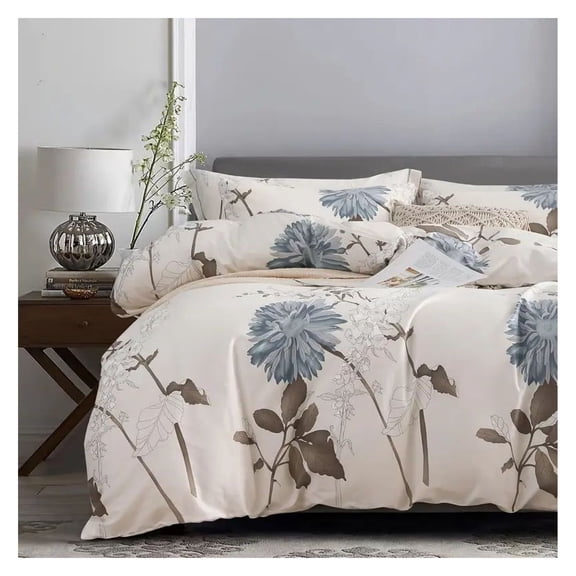 King Comforter Set 3 Piece - Soft Microfiber Bedding - Modern Floral Pattern - Lightweight Quilted Comforter for All Seasons - Includes 2 Pillowcases - Bedroom Decor