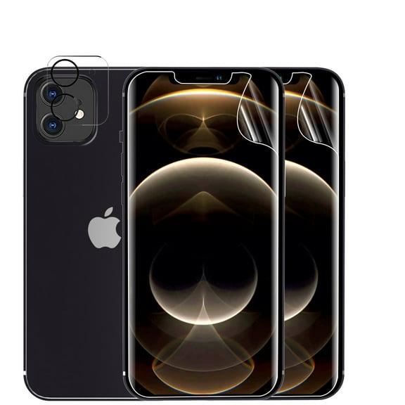 NIFFPD 2 Pack Screen Protector with 2 Pack Camera Lens Protector for iPhone 12, Soft TPU Transparent Protective Screen Protector (Not Tempered Glass)