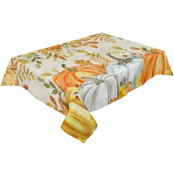 Gold Orange White Pumpkin Rectangle Tablecloths 54x109,Thanksgiving Retro Eucalyptus Table Cloth Table Cover Indoor/Outdoor Tabletop Decor for Wedding Holiday Party Dinner Baby Shower