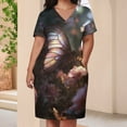 thumbnail image 4 of Iridescent Butterfly Rests Pink Flowers Garden Women's Summer Short Sleeve Casual Dresses Party Dress, 4 of 6