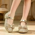 thumbnail image 2 of WAYUTE Girls Sandals Glitter Princess Shoes with Bow Design Non Flat Low Heel Dress Sandals for Toddler Kids Wedding Partywear,Gold,5.5 Y-6 Y, 2 of 5