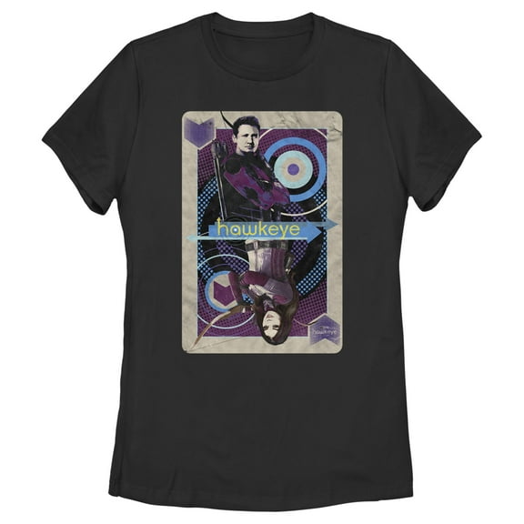 Women's Marvel Hawkeye and Kate Bishop Playing Card Graphic Tee Black Large