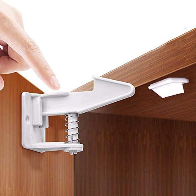 Cerraduras de seguridad para bebés, 10 cerraduras para gabinetes para niños, cerraduras invisibles para cajones y refrigeradores, armarios con cinta adhesiva 3M, sin necesidad de herramientas ni tala