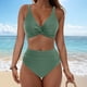 thumbnail image 1 of Traje de baño de bikini liso sin mangas para mujer, traje de baño push-up acolchado, conjuntos de blusa de traje de baño de poliéster para mujer, 1 of 6