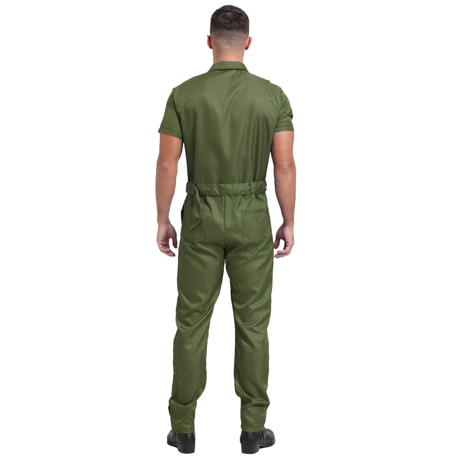 TiaoBug Men's Short Sleeve Coverall Turn-down Collar Zip-Front