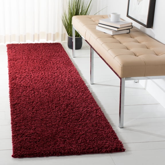 SAFAVIEH August Carlene Solid Plush Shag Runner Rug, Burgundy, 2'3" x 14' - Modern Design, Burgundy, Non-Shedding & Easy Cleaning, Ultra Plush Thick Pile, Ideal for Living Room, Bedroom