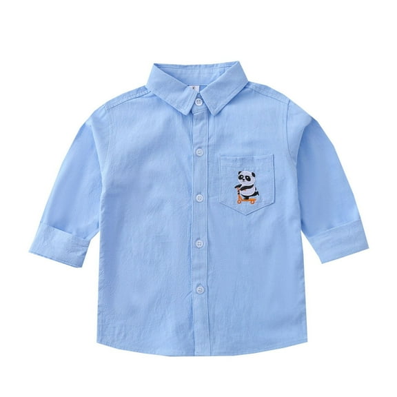 Edvintorg 2-7 Years Toddler Long Sleeve Shirt Boy Girls Cute Printing Casual Long Sleeve Turndown Collar Button Shirts With Pocket Spring Fall Cotton Kids Clothes