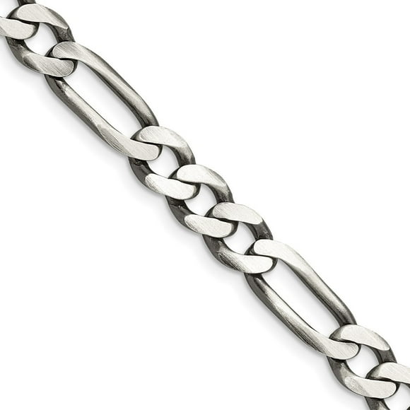 Diamond2Deal 925 Sterling Silver Antiqued 7.5 mm Figaro Chain Necklace for Mens 20"