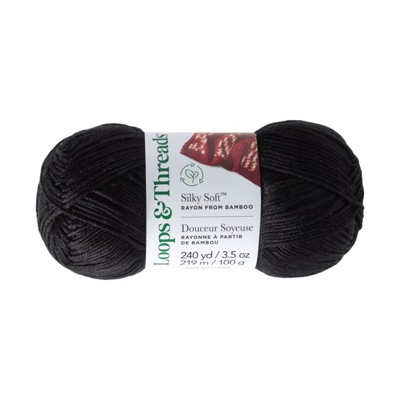 Silky Soft Yarn by Loops & Threads - Yarn for Knitting - Crochet - Weaving - and Arts & Crafts - Black - Bamboo - 3.5 oz