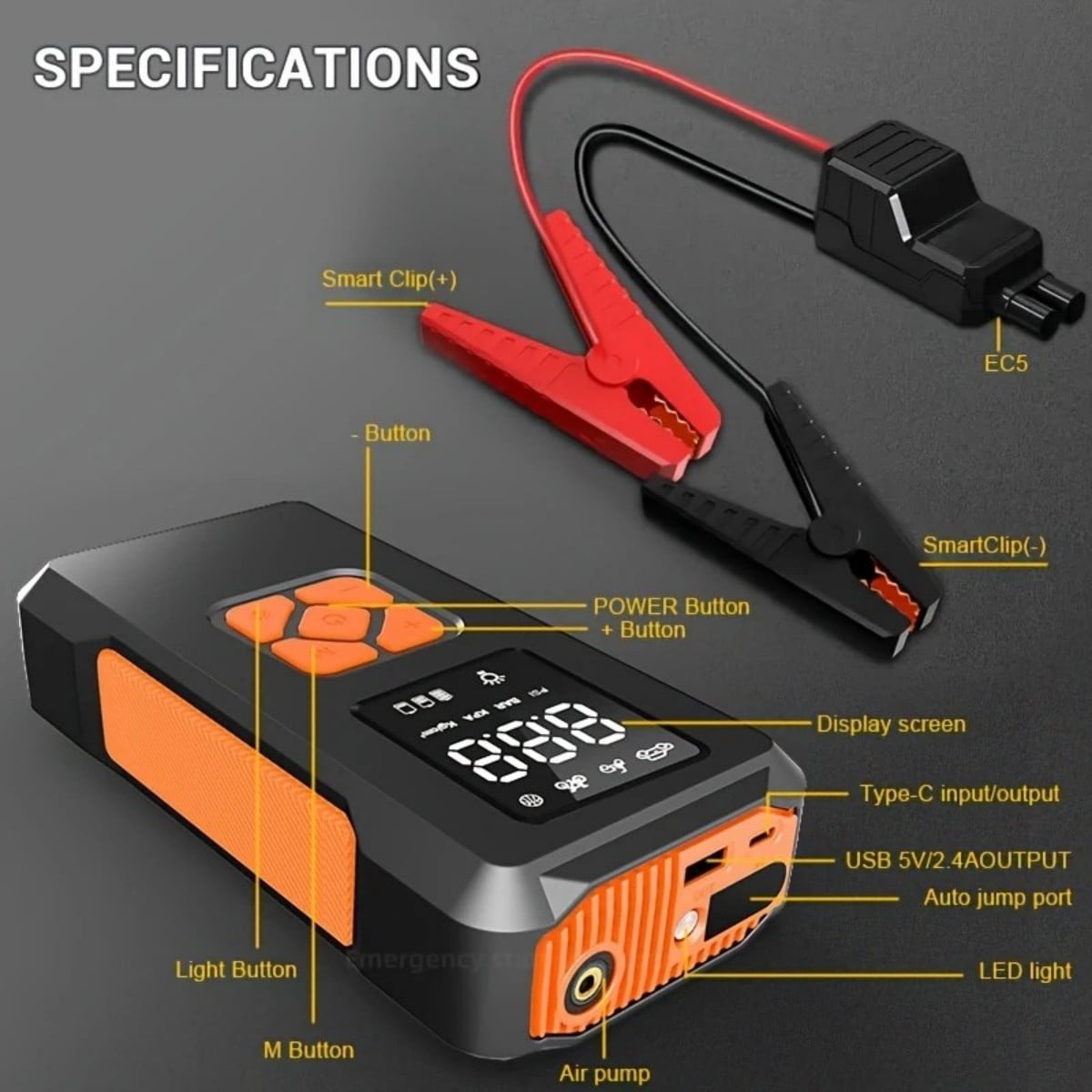AIMAYA Jump Starter with Air Compressor,3500A Car Battery Jump Starter Portable (10L Gas/8L Diesel), 12V Jump Start Battery Pack Jump Box with Smart Jumper Cables, Tire Inflator, LED Light
