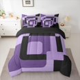 thumbnail image 2 of Homewish Minimalist Geometric Square 7-Piece Bedding Comforter Set,Modern Abstract Artistic King Bedding Sets,Purple Black Bed Sheets For Boys Kids,Microfiber Bedroom Decor Reversible, 2 of 8